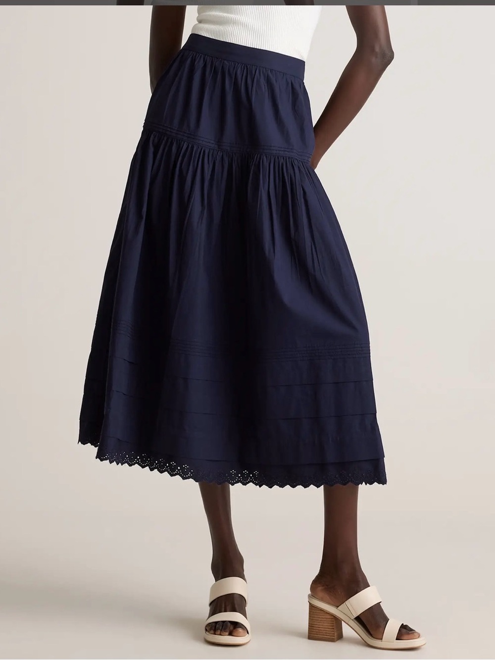 Quince 100% Organic Cotton Poplin Pintuck Maxi Skirt Navy